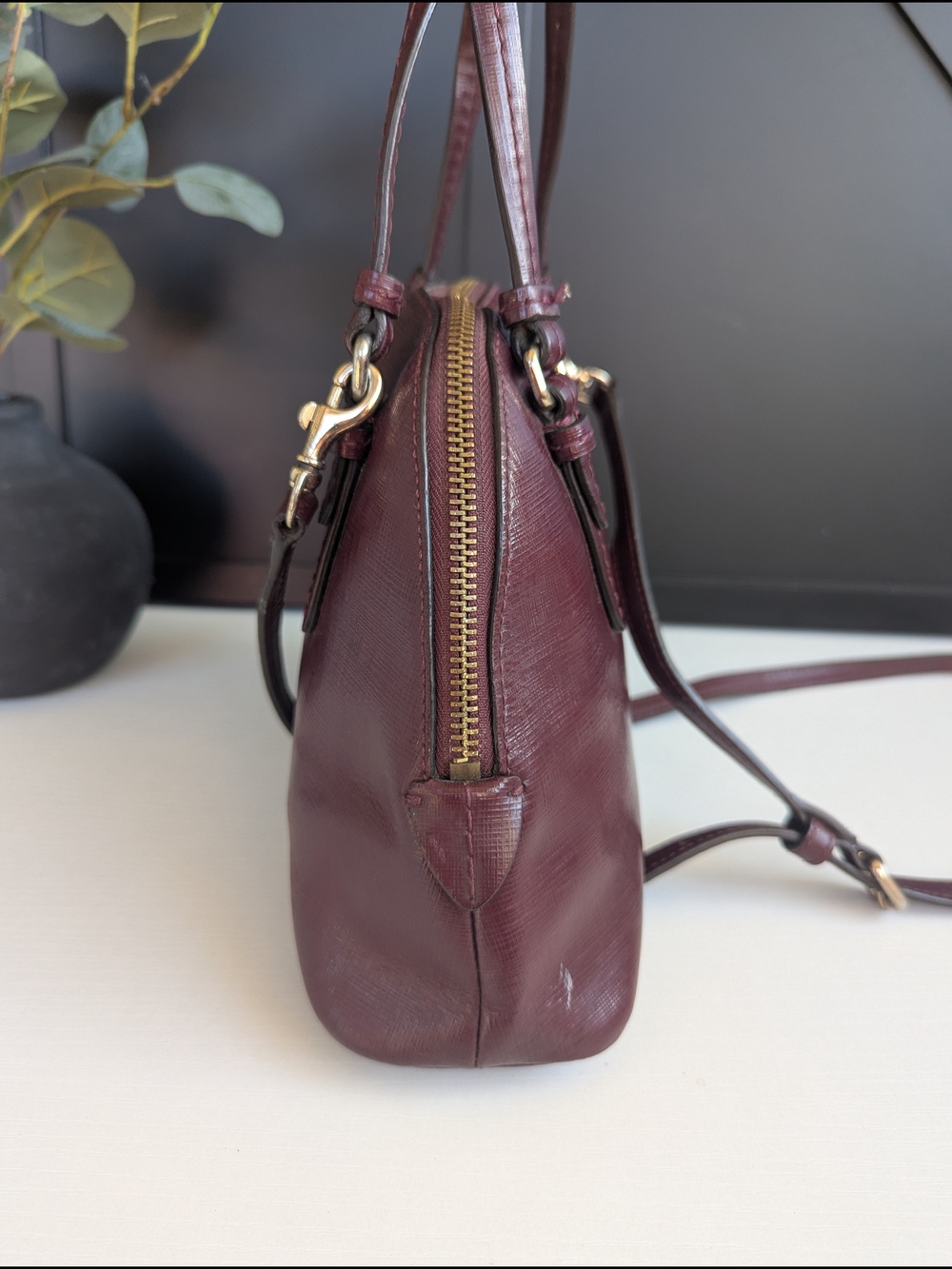 COACH Pebbled Leather Satchel Handbag in Wine - Picture 5 of 12
